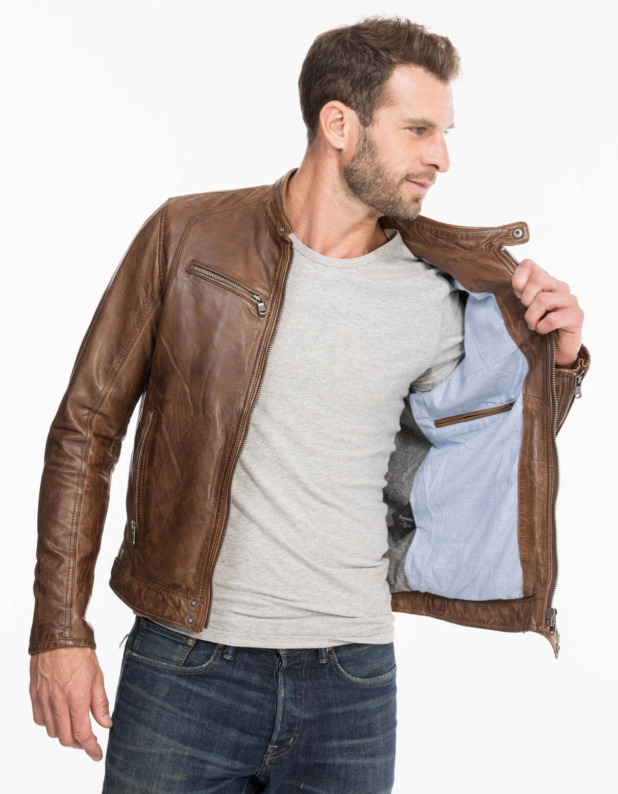 Blouson Cuir Homme Agneau Lavé Bison Style Motard Sport Tendance " 100233 " 4 Blouson Cuir Homme Agneau Lavé Bison Style Motard Sport Tendance " 100233 " – Image 4