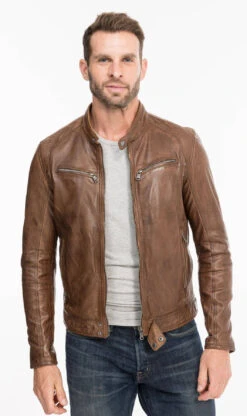 Blouson Cuir Homme Agneau Lavé Bison Style Motard Sport Tendance " 100233 "