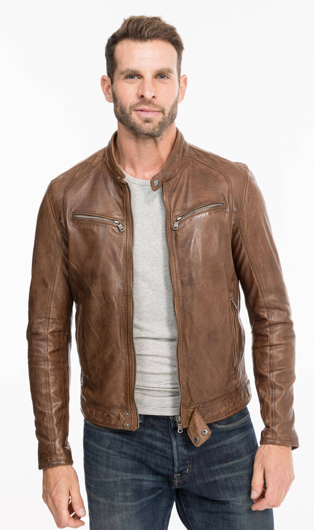 Blouson Cuir Homme Agneau Lavé Bison Style Motard Sport Tendance " 100233 " 1 Blouson Cuir Homme Agneau Lavé Bison Style Motard Sport Tendance " 100233 "