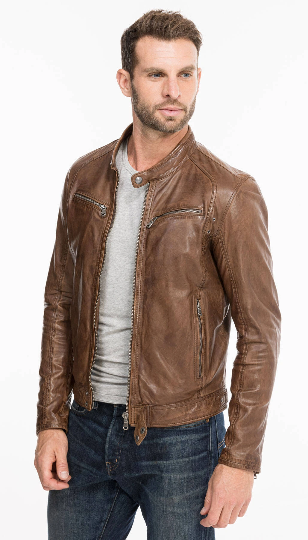 Blouson Cuir Homme Agneau Lavé Bison Style Motard Sport Tendance " 100233 " 7 Blouson Cuir Homme Agneau Lavé Bison Style Motard Sport Tendance " 100233 " – Image 7