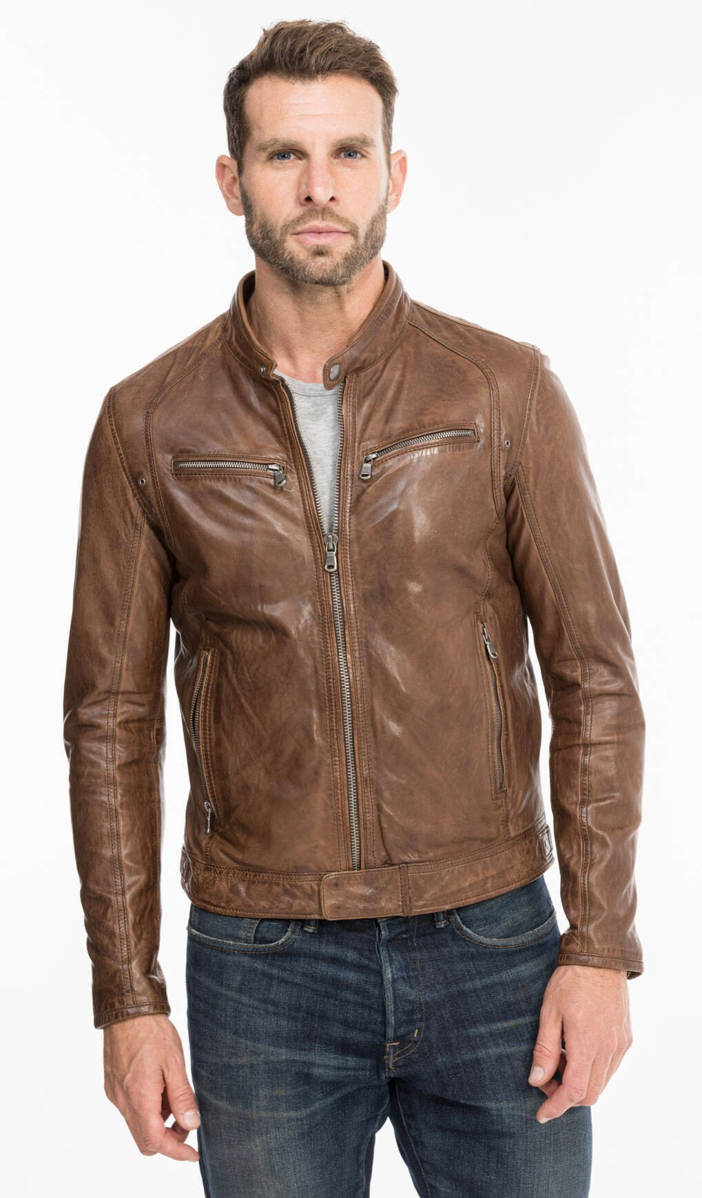 Blouson Cuir Homme Agneau Lavé Bison Style Motard Sport Tendance " 100233 " 9 Blouson Cuir Homme Agneau Lavé Bison Style Motard Sport Tendance " 100233 " – Image 9