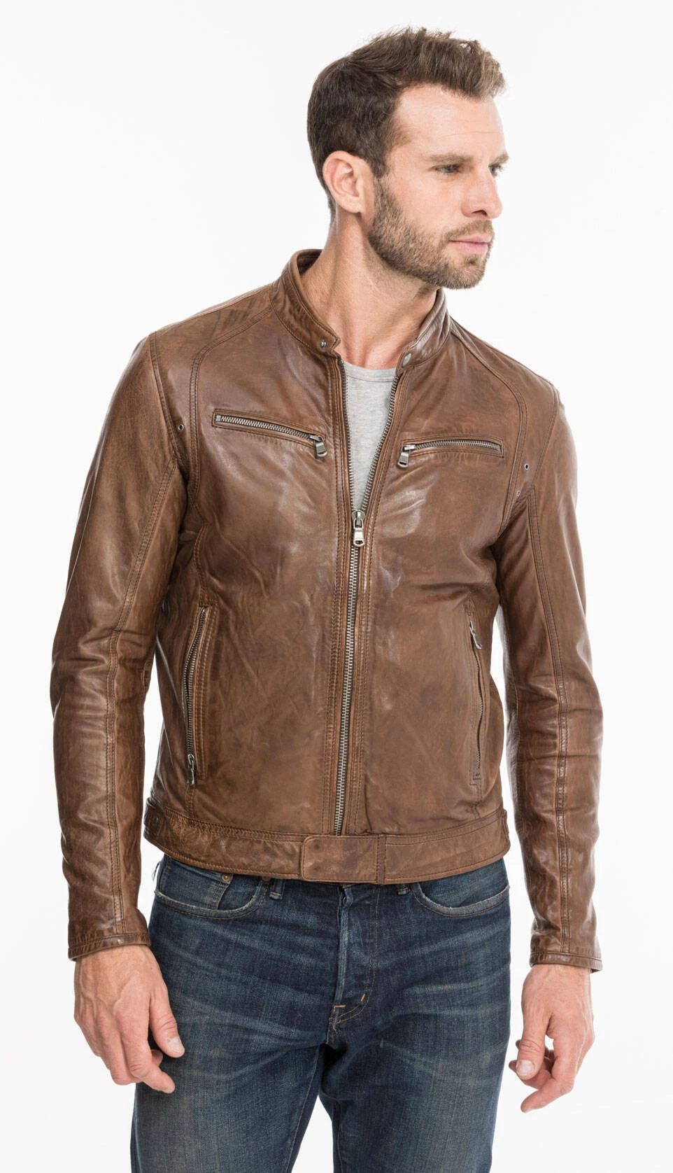 Blouson Cuir Homme Agneau Lavé Bison Style Motard Sport Tendance " 100233 " 10 Blouson Cuir Homme Agneau Lavé Bison Style Motard Sport Tendance " 100233 " – Image 10