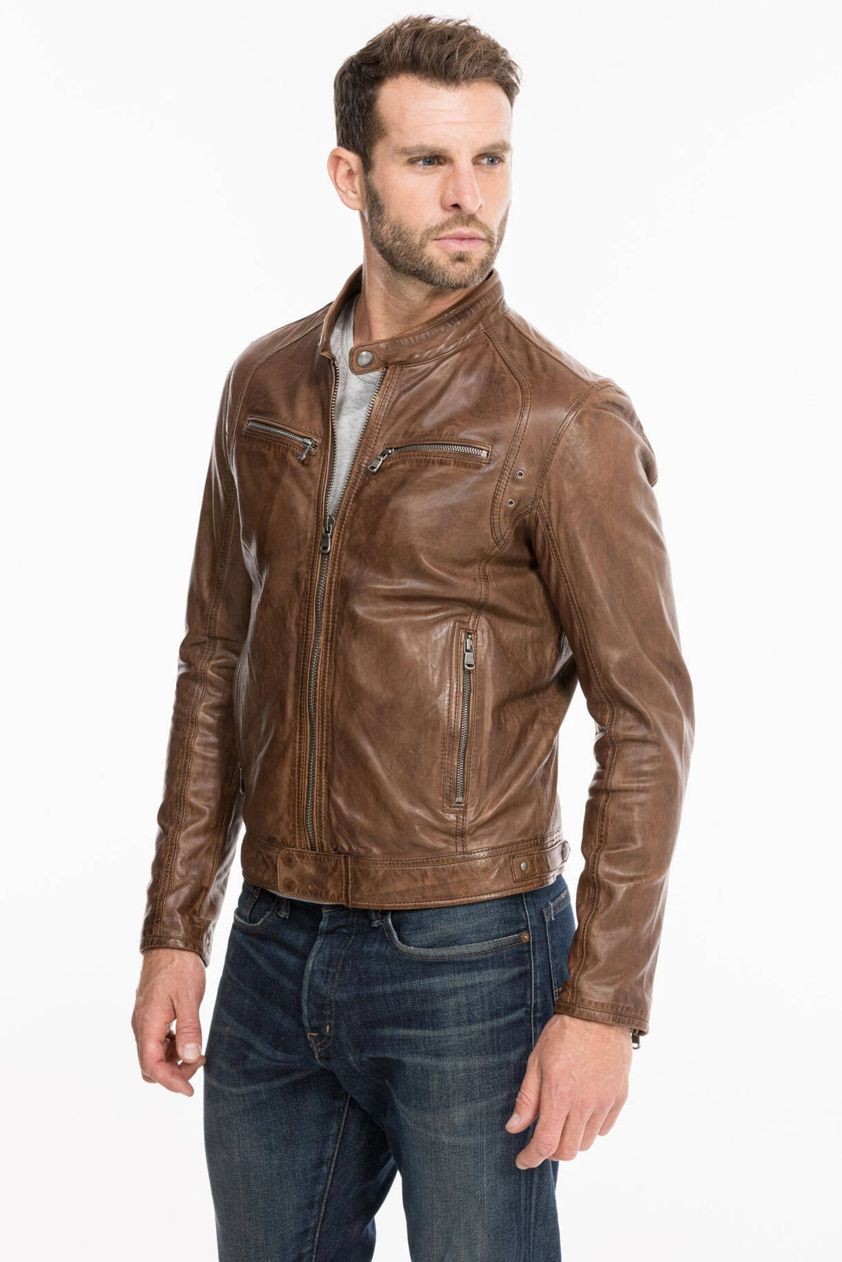 Blouson Cuir Homme Agneau Lavé Bison Style Motard Sport Tendance " 100233 " 11 Blouson Cuir Homme Agneau Lavé Bison Style Motard Sport Tendance " 100233 " – Image 11