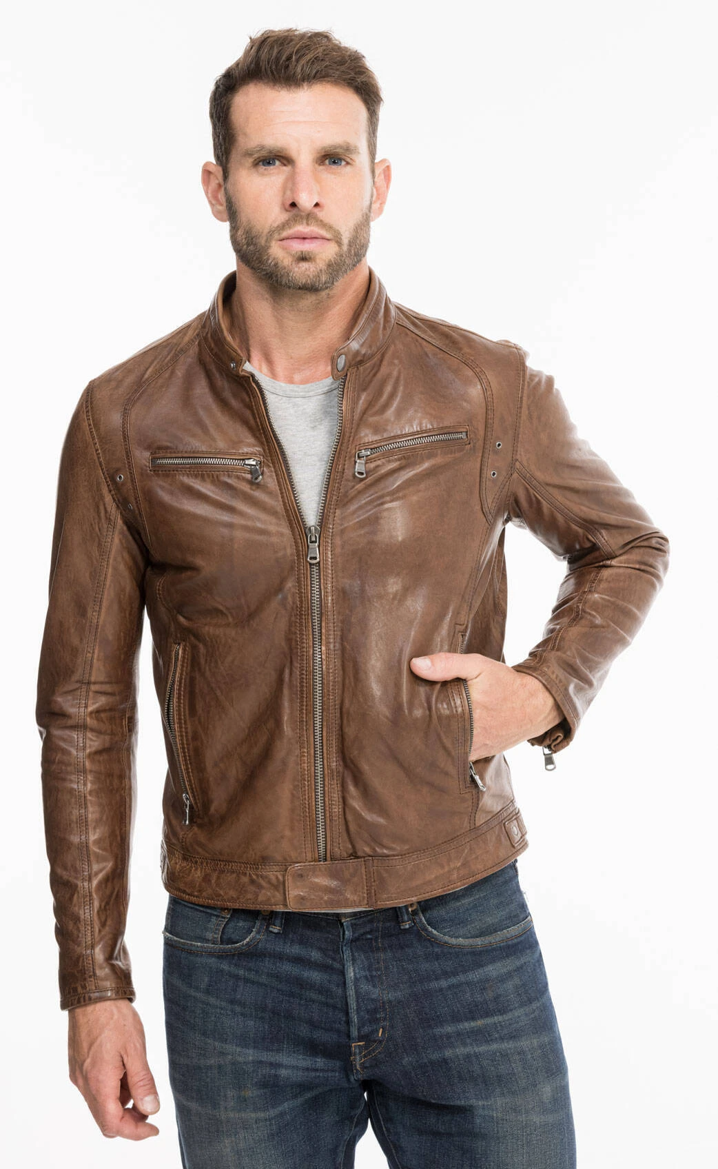 Blouson Cuir Homme Agneau Lavé Bison Style Motard Sport Tendance " 100233 " 12 Blouson Cuir Homme Agneau Lavé Bison Style Motard Sport Tendance " 100233 " – Image 12