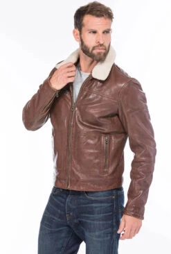 Blouson Cuir Homme Dark Cognac " NENTLEY "