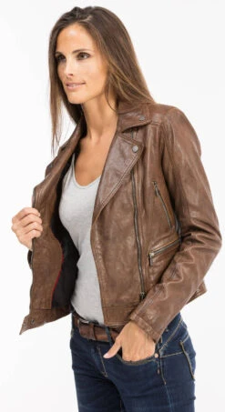 Blouson Cuir Femme Biker New Cognac Foncé "PANEMA" -Maroquinerie 101152cognac4 089786500 1054 12102021
