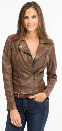 Blouson Cuir Femme Biker New Cognac Foncé "PANEMA" -Maroquinerie 101152cognac6 064577200 1054 12102021