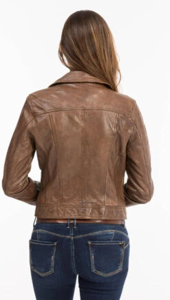 Blouson Cuir Femme Biker New Cognac Foncé "PANEMA" -Maroquinerie 101152cognac8 053044500 1054 12102021