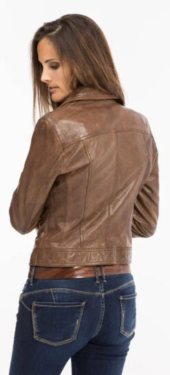 Blouson Cuir Femme Biker New Cognac Foncé "PANEMA" -Maroquinerie 101152cognac9 023705700 1054 12102021