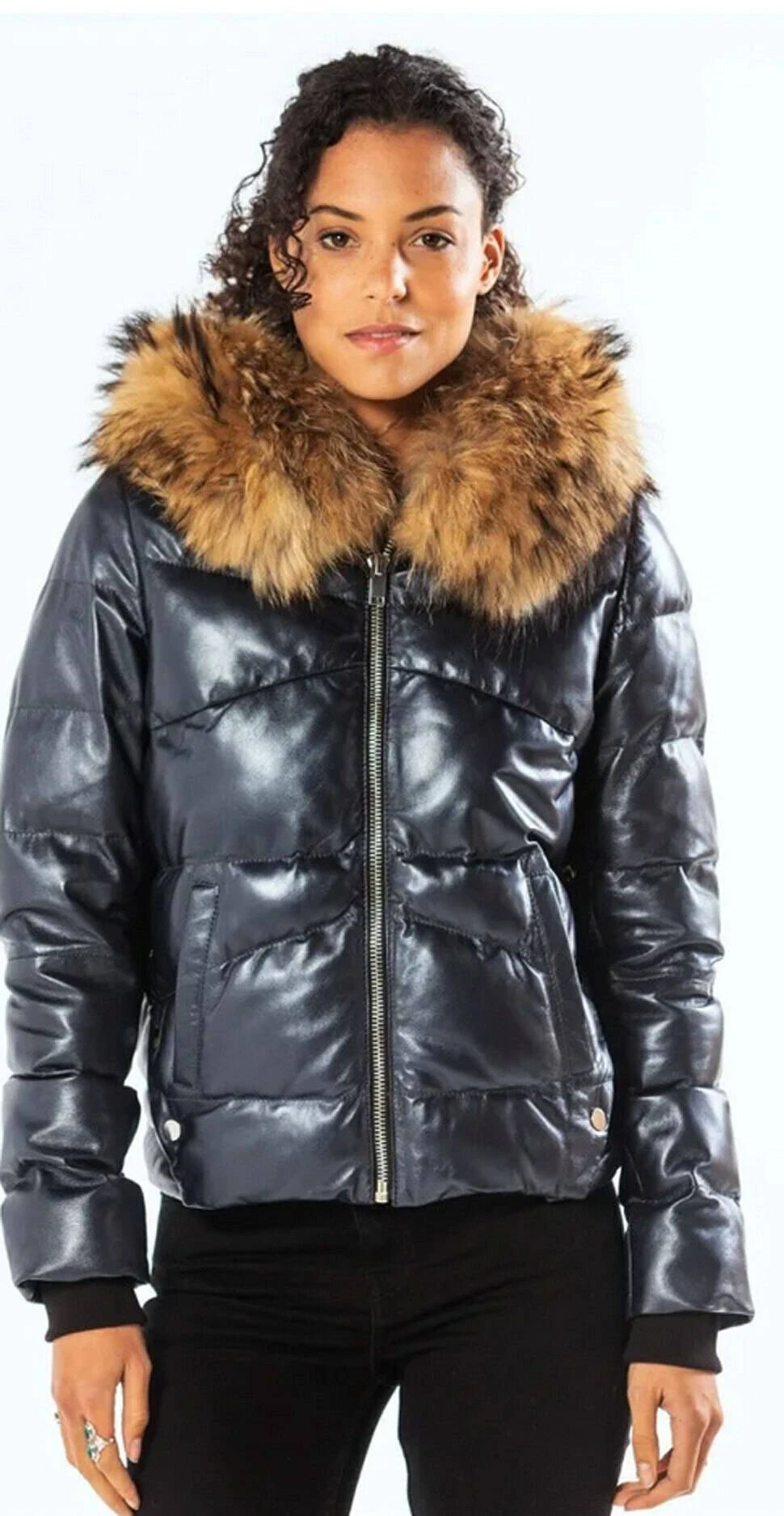 Doudoune Capuche Cuir Femme Navy Bleu "101629" 5 Doudoune Capuche Cuir Femme Navy Bleu "101629" – Image 5