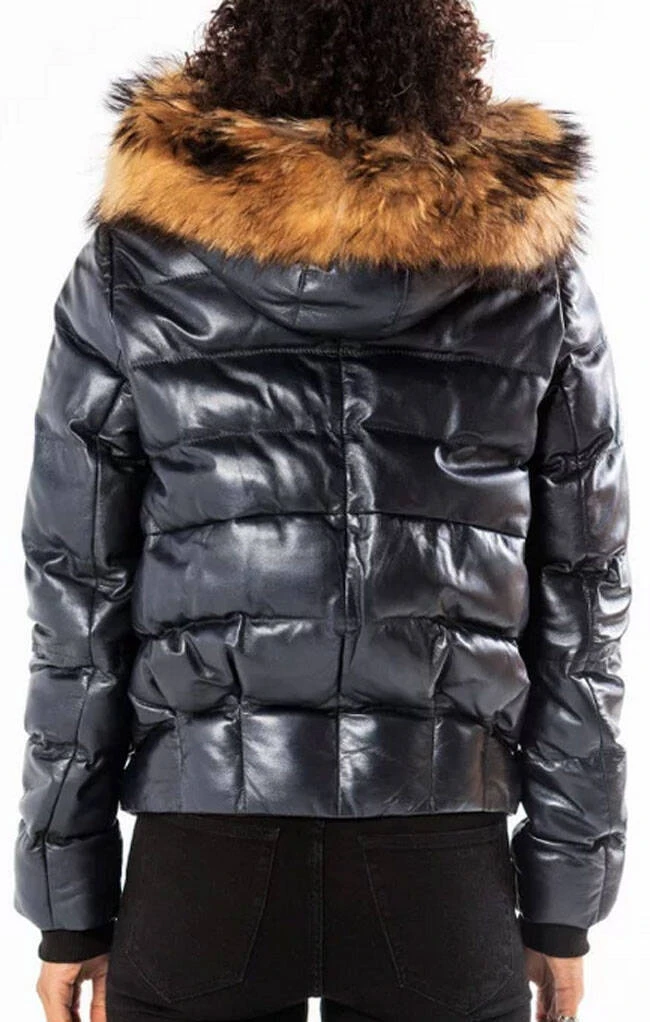 Doudoune Capuche Cuir Femme Navy Bleu "101629" 1 Doudoune Capuche Cuir Femme Navy Bleu "101629"