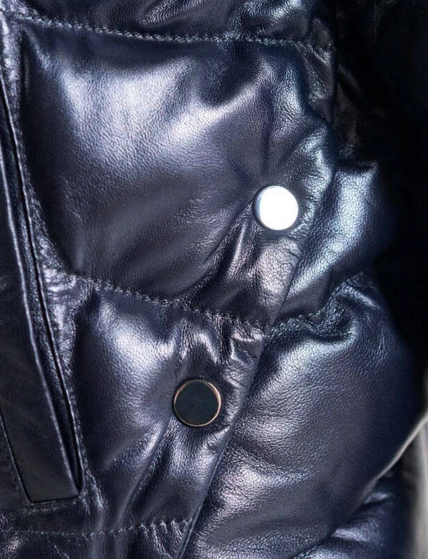 Doudoune Capuche Cuir Femme Navy Bleu "101629" 4 Doudoune Capuche Cuir Femme Navy Bleu "101629" – Image 4