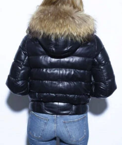 Doudoune Capuche Cuir Femme "101629" Noir