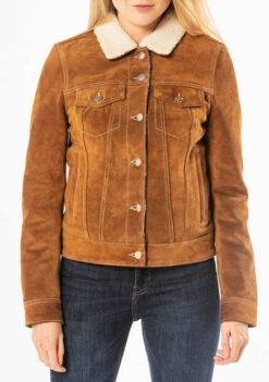 Blouson Court Cuir Femme "101645" Cognac