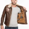 Blouson Aviateur Cuir Homme " BROOKE " Cognac