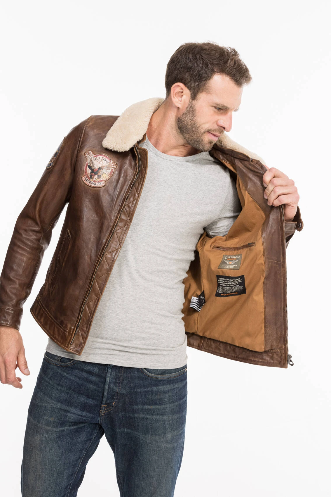 Blouson Aviateur Cuir Homme " BROOKE " Cognac 2 Blouson Aviateur Cuir Homme " BROOKE " Cognac – Image 2