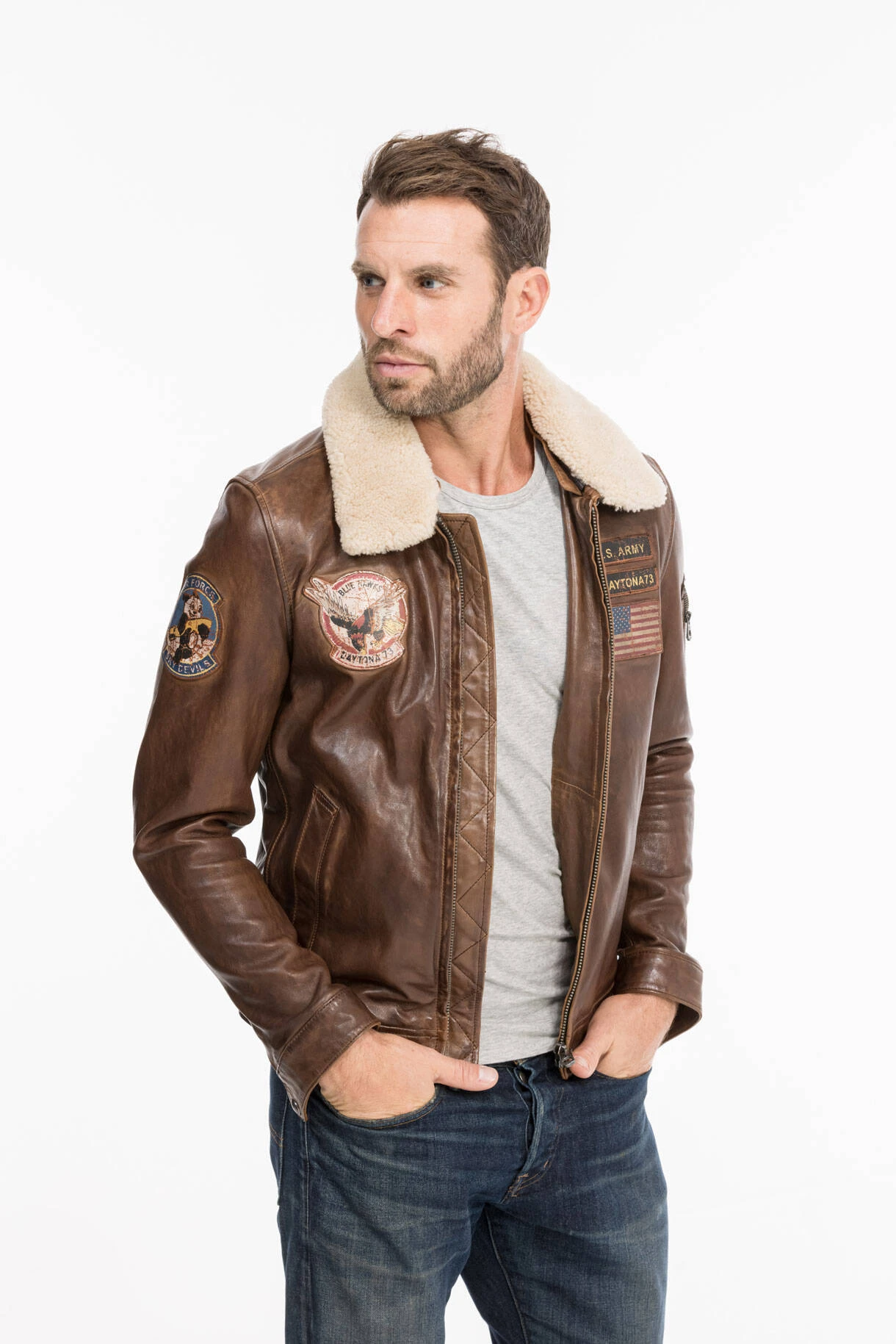 Blouson Aviateur Cuir Homme " BROOKE " Cognac 8 Blouson Aviateur Cuir Homme " BROOKE " Cognac – Image 8