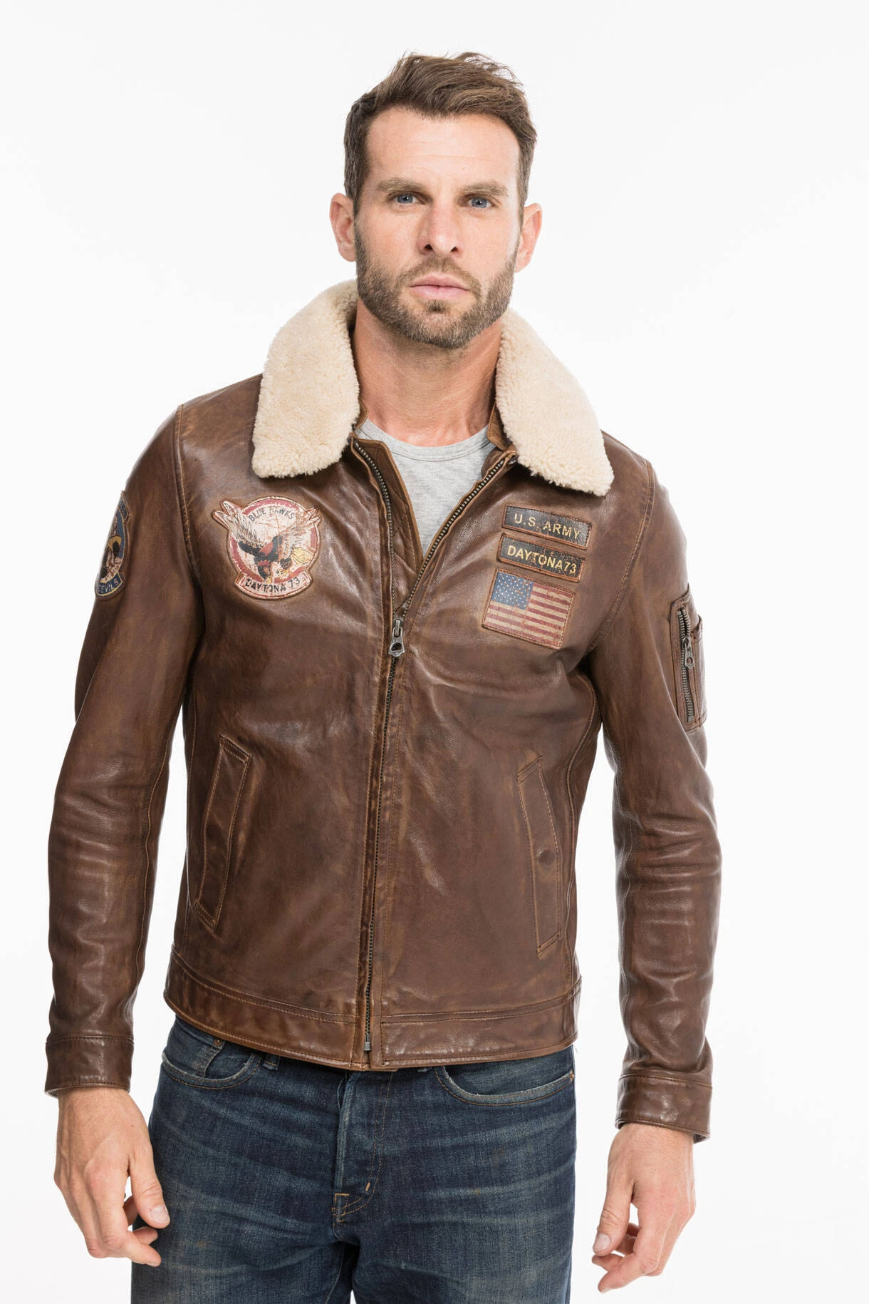 Blouson Aviateur Cuir Homme " BROOKE " Cognac 4 Blouson Aviateur Cuir Homme " BROOKE " Cognac – Image 4