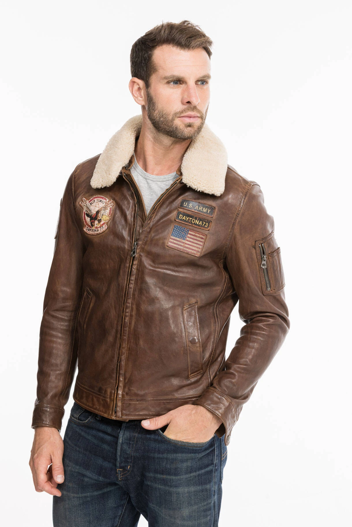 Blouson Aviateur Cuir Homme " BROOKE " Cognac 7 Blouson Aviateur Cuir Homme " BROOKE " Cognac – Image 7