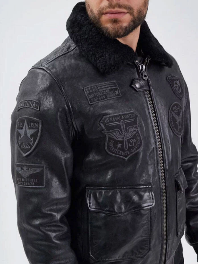 Blouson Cuir Homme Noir/noir Style Aviateur " MYTHIC " 5 Blouson Cuir Homme Noir/noir Style Aviateur " MYTHIC " – Image 5