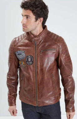 Blouson Cuir Homme Cognac Foncé " 102119 " -Maroquinerie 102119 098252600 1019 06102022