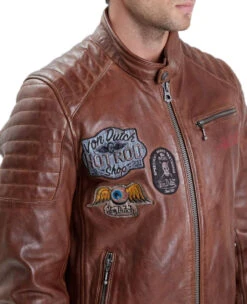 Blouson Cuir Homme Cognac Foncé " 102119 " -Maroquinerie 102119cognaczoom2 048376800 1038 31032022