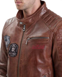 Blouson Cuir Homme Cognac Foncé " 102119 " -Maroquinerie 102119cognaczoom 004642900 1038 31032022