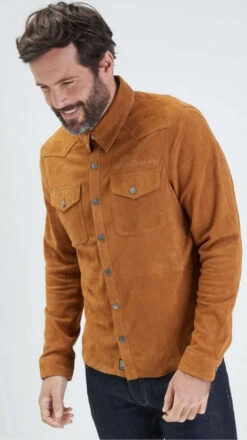 Chemise Chèvre Velours Homme Cognac " 102203 " -Maroquinerie 102203cognacchemisecuir 050670400 1605 04102022