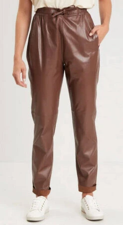 Pantalon Cuir Femme Cognac " 102379 " -Maroquinerie 102379cognacdevant 061806100 1507 28022023