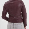 Blouson Cuir Femme Style Motard Burgandy " 102581 "