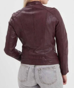 Blouson Cuir Femme Style Motard Burgandy " 102581 "