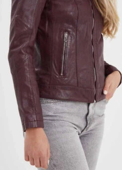 Blouson Cuir Femme Style Motard Burgandy " 102581 " -Maroquinerie 102581burgandyzoom2 023937800 1549 03102023