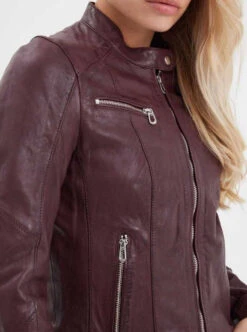 Blouson Cuir Femme Style Motard Burgandy " 102581 " -Maroquinerie 102581burgandyzoom 009537500 1549 03102023