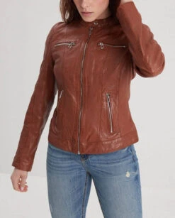 Blouson Cuir Femme Style Motard Cognac " 102581 " 7 Blouson Cuir Femme Style Motard Cognac " 102581 " -Maroquinerie 102581cognacdevant 069030900 1507 28022023