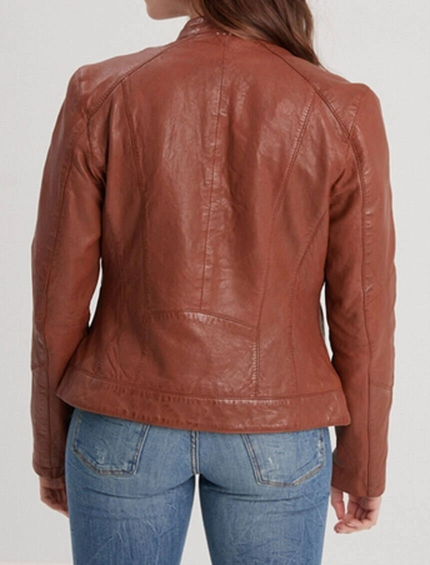 Blouson Cuir Femme Style Motard Cognac " 102581 " 1 Blouson Cuir Femme Style Motard Cognac " 102581 "