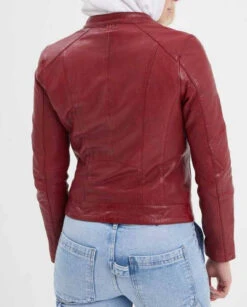 Blouson Cuir Femme Style Motard Red Chili " 102581 "