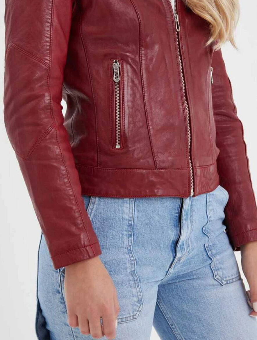 Blouson Cuir Femme Style Motard Red Chili " 102581 " 4 Blouson Cuir Femme Style Motard Red Chili " 102581 " – Image 4