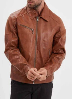 Blouson Cuir Homme Cognac " 102615 " -Maroquinerie 102615cognacface 033546000 1648 12092023