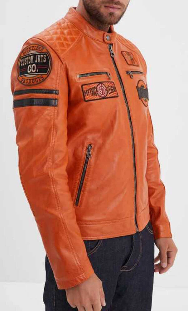 Blouson Cuir Homme Agneau Orange " 102831 " 2 Blouson Cuir Homme Agneau Orange " 102831 " – Image 2