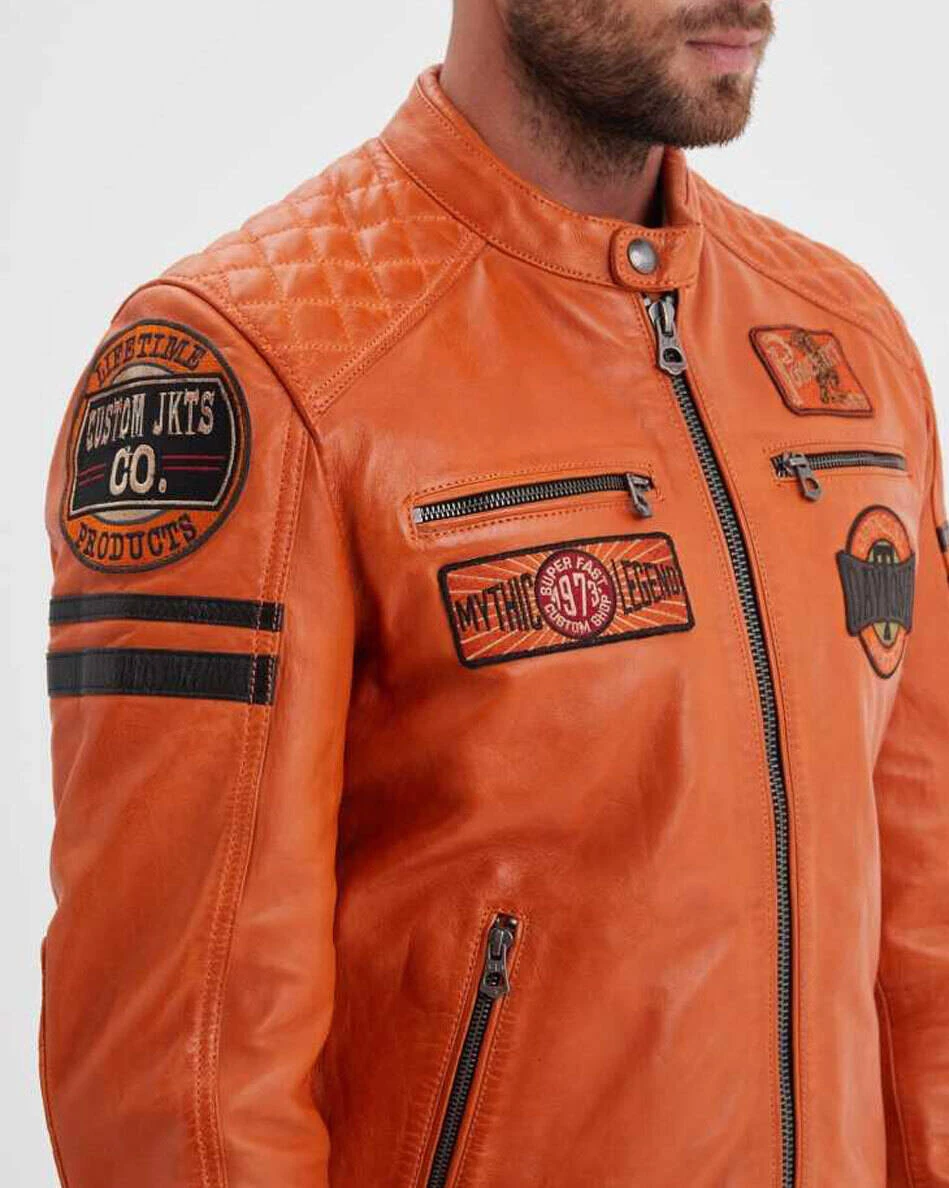 Blouson Cuir Homme Agneau Orange " 102831 " 5 Blouson Cuir Homme Agneau Orange " 102831 " – Image 5