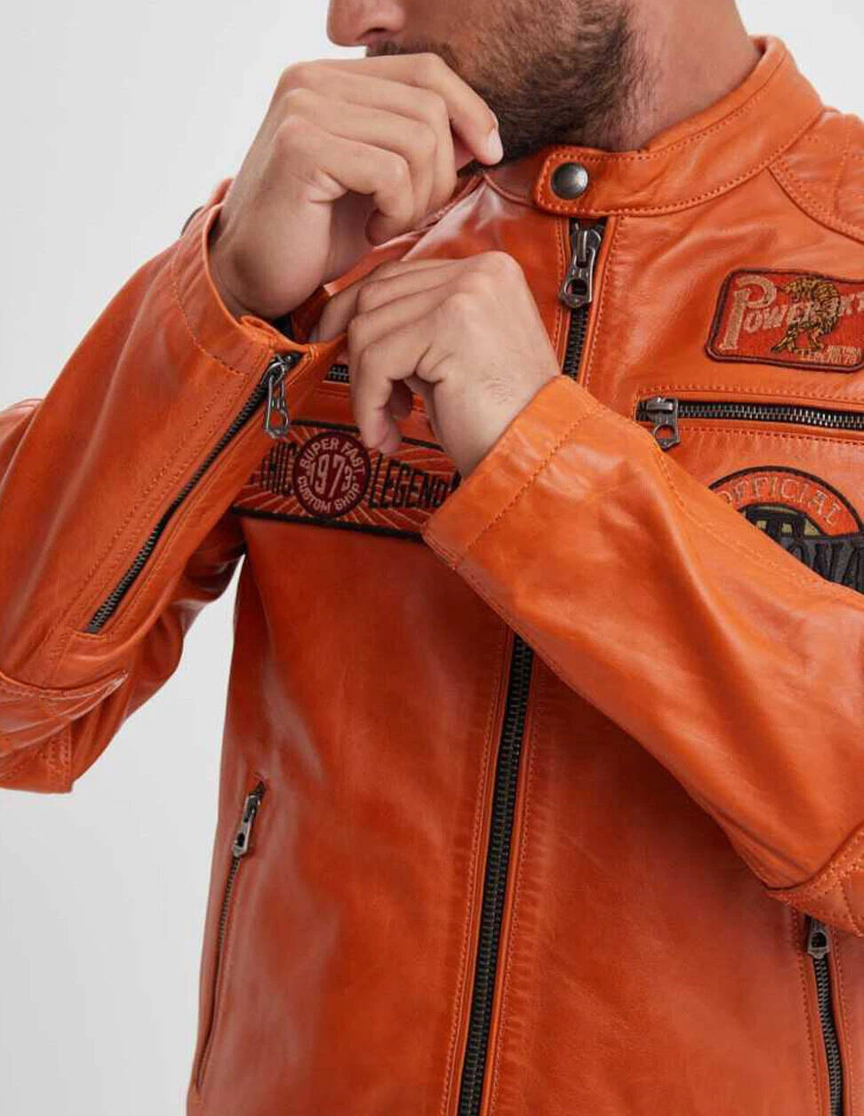 Blouson Cuir Homme Agneau Orange " 102831 " 3 Blouson Cuir Homme Agneau Orange " 102831 " – Image 3
