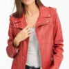 Perfecto Cuir Femme Rouge Schott "LCW 1601D"