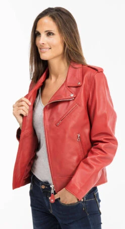Perfecto Cuir Femme Rouge Schott "LCW 1601D" -Maroquinerie 1601drouge3 010419600 1540 11102021