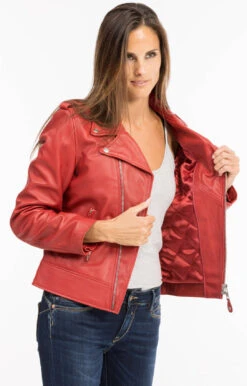 Perfecto Cuir Femme Rouge Schott "LCW 1601D" -Maroquinerie 1601drouge4 020341100 1540 11102021