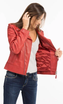 Perfecto Cuir Femme Rouge Schott "LCW 1601D" -Maroquinerie 1601drouge5 085470200 1540 11102021