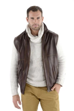 Gilet Cuir Homme Agneau Marron Sans Manches élégant " 2010 " -Maroquinerie 2010 gilet cuir homme marron zooms 080885200 1632 16102015