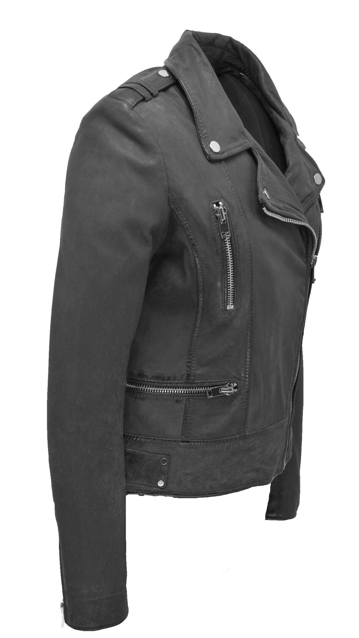 GIPSY Blouson Cuir Femme Gris Style Biker " CONA " 3 GIPSY Blouson Cuir Femme Gris Style Biker " CONA " – Image 3