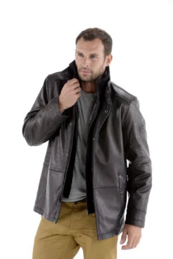 Veste Cuir Homme Noir Agneau Demi Longueur Classique Droit Avec Double Col " 42526 " -Maroquinerie 42526 blouson cuir homme noir details 023914500 1128 13102015