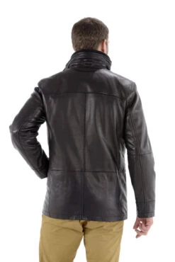 Veste Cuir Homme Noir Agneau Demi Longueur Classique Droit Avec Double Col " 42526 " -Maroquinerie 42526 blouson cuir homme noir dos 061886200 1128 13102015