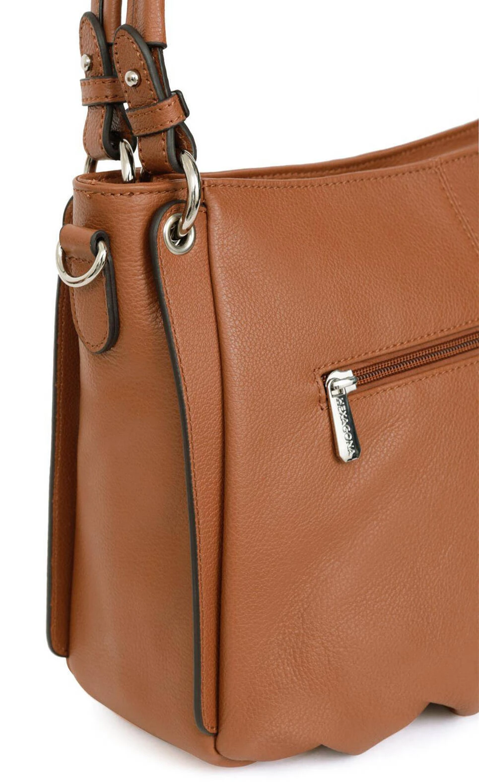 Hexagona Besace Cuir De Vachette Grainé Tan " 466565 " 3 Hexagona Besace Cuir De Vachette Grainé Tan " 466565 " – Image 3